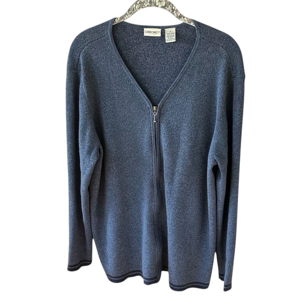 Vintage Cherokee Heathered Blue Zip-Up V Neck Sweater Size 14/16W